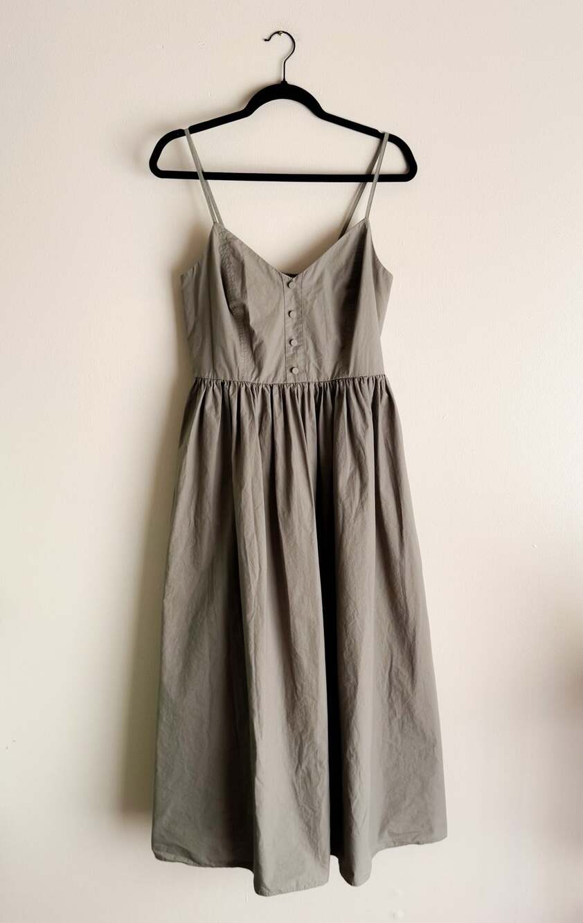 River Island Green Khaki Fit and Flare Cotton Midi Dress Size 12 Prairie Boho